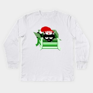 Naughty Cat Christmas Surprise Kids Long Sleeve T-Shirt